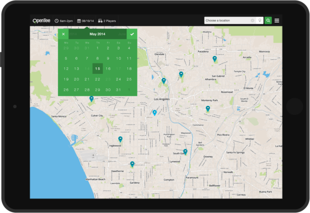 Map view which makes it easy for the user to view nearest golf courses with available tee times.